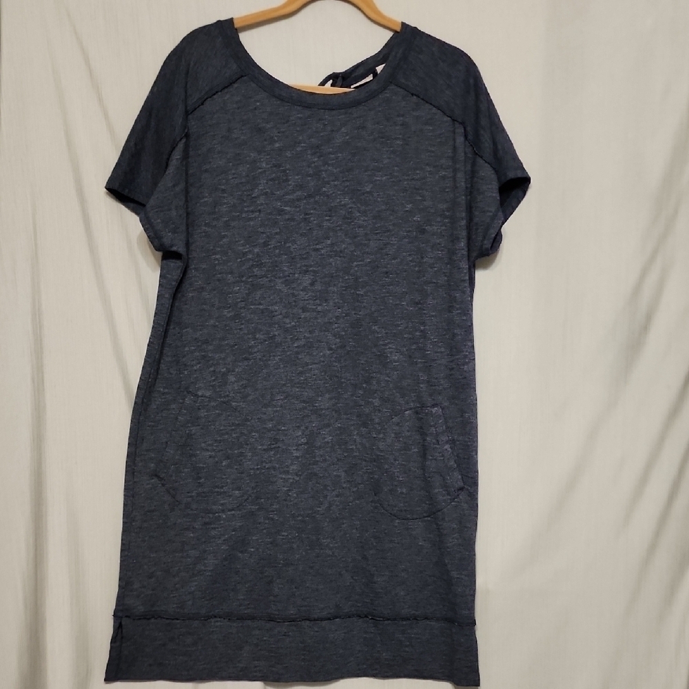Chico's Blue Boxy Tunic Dress Short Sleeve Plus Size L Heathered Casual Pockets